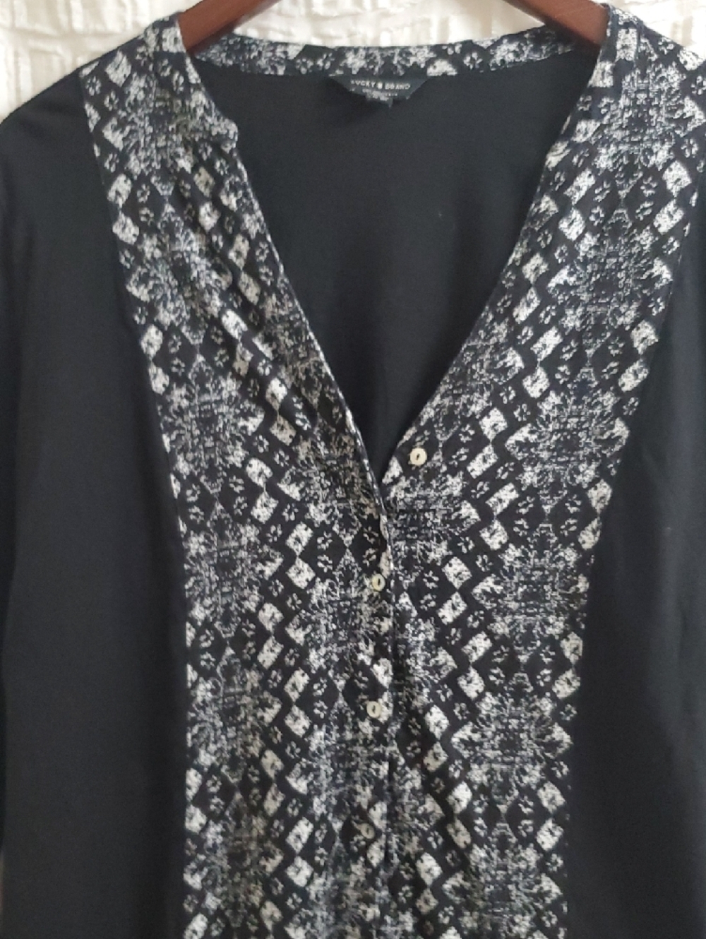 Lucky Brand Black Button-Front Blouse with Patterned Placket - Picture 6 of 16